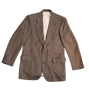 Oscar de la Renta men's blazer 40L 100% Wool herringbone brown 2 button Jacket